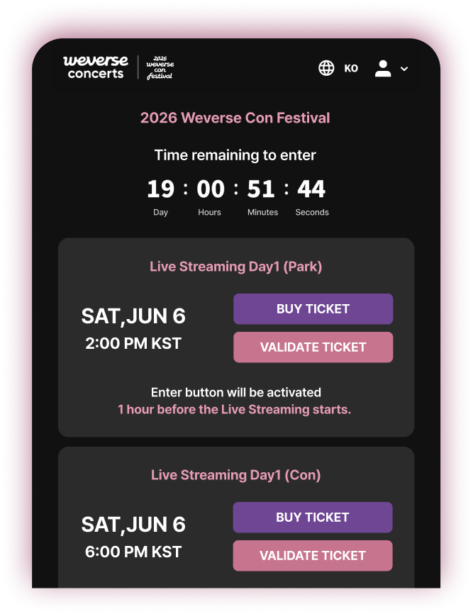 Streaming screen example including ticket verification